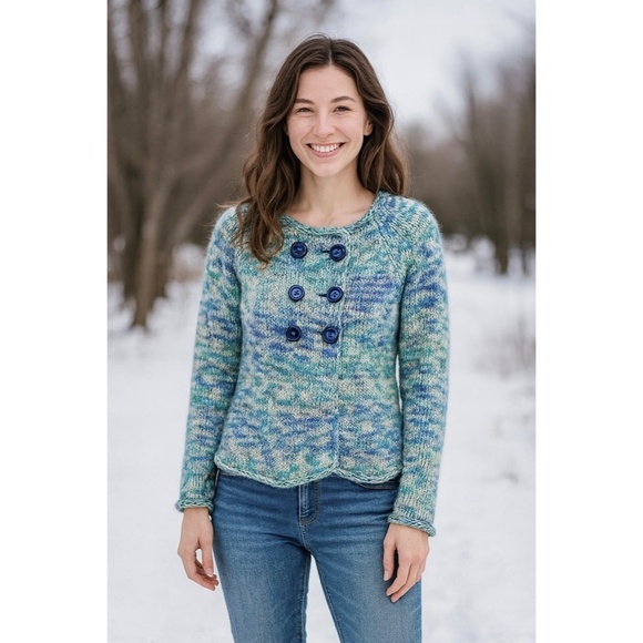 Anthropologie SLEEPING ON SNOW Blue Marled Double Breasted Cardigan Sweater Med,All Products : American Fashion Style Bags On Sale